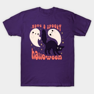 Have a spooky halloween Cute spooky black cat with ghost friends T-Shirt